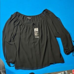 BCBGMaxAzria Black Off-Shoulder Peasant Blouse